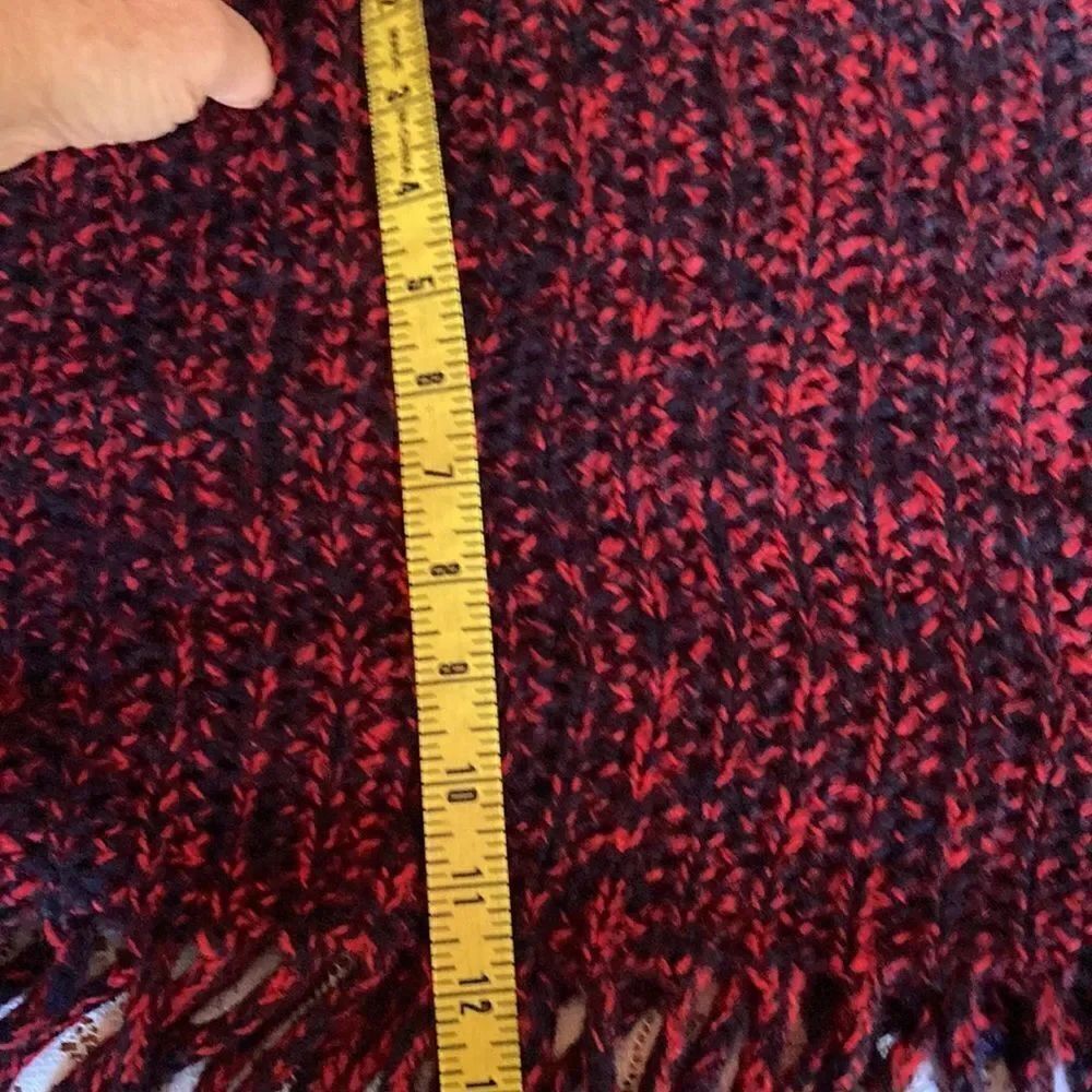 Coco + Carmen Red/Blue Fringed Infinity Scarf - Picture 5 of 6